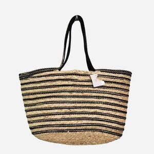 Lulla Collection Woven Black & Tan Tote Bag Gold Metallic Beach Resort Vacation